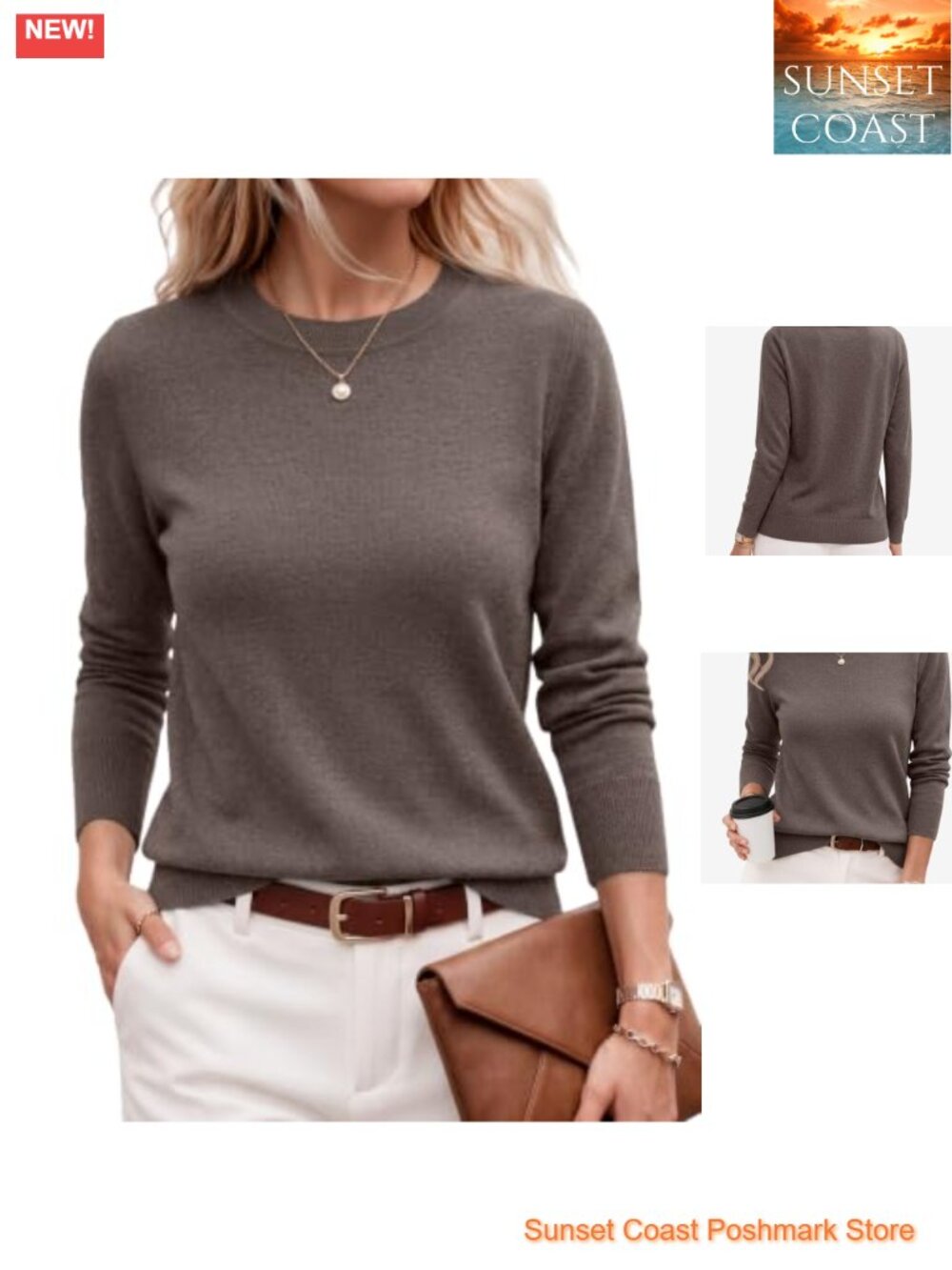 Wool Blend Crewneck Pullover Sweater Lightweight Business Casual